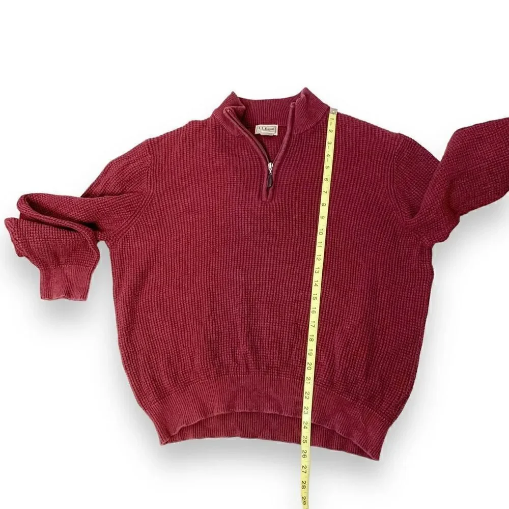 L.L. Bean Menswear Wicked Soft Cotton/Cashmere Waffle Knit 1/2 Zip Sweater Siz L